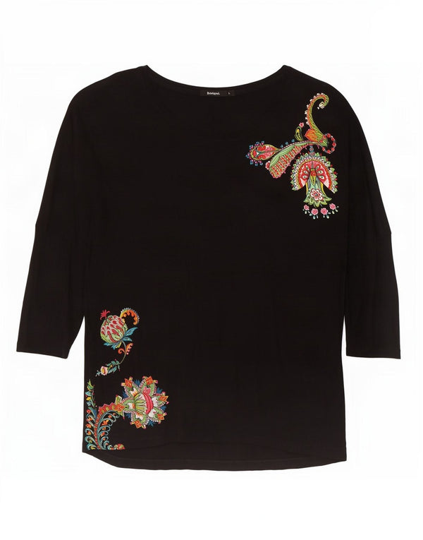 Damska sukienka-tunika z rękawem 3/4 Desigual UK 16, duża, czarna wiskoza Paisley