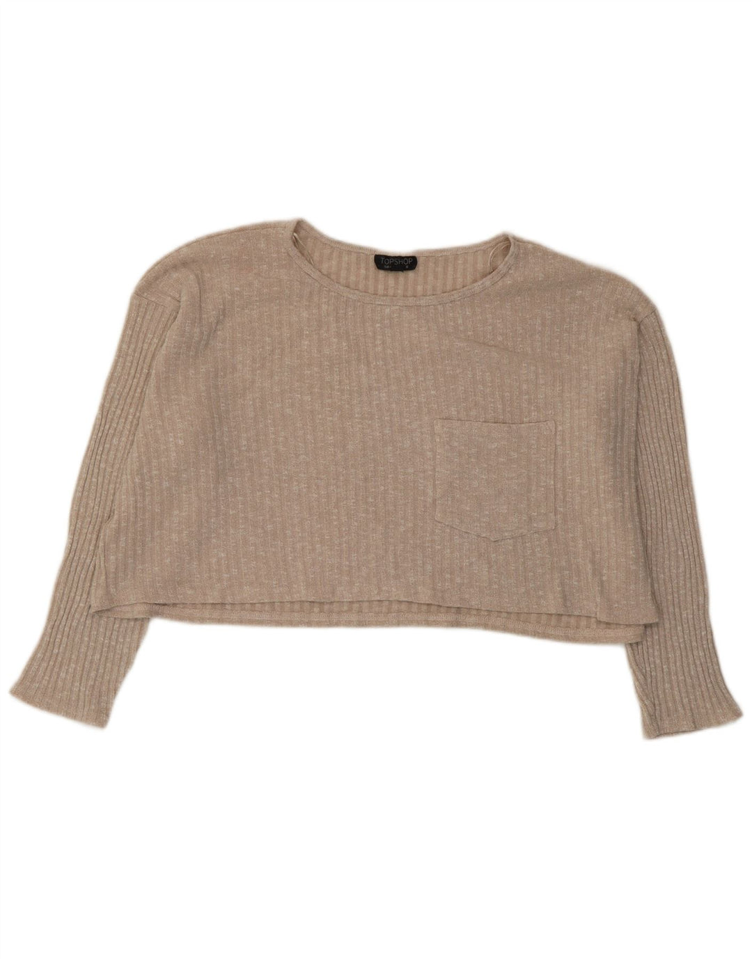 Topshop damski krótki top oversize z długim rękawem UK 12 średni beż nakrapiany