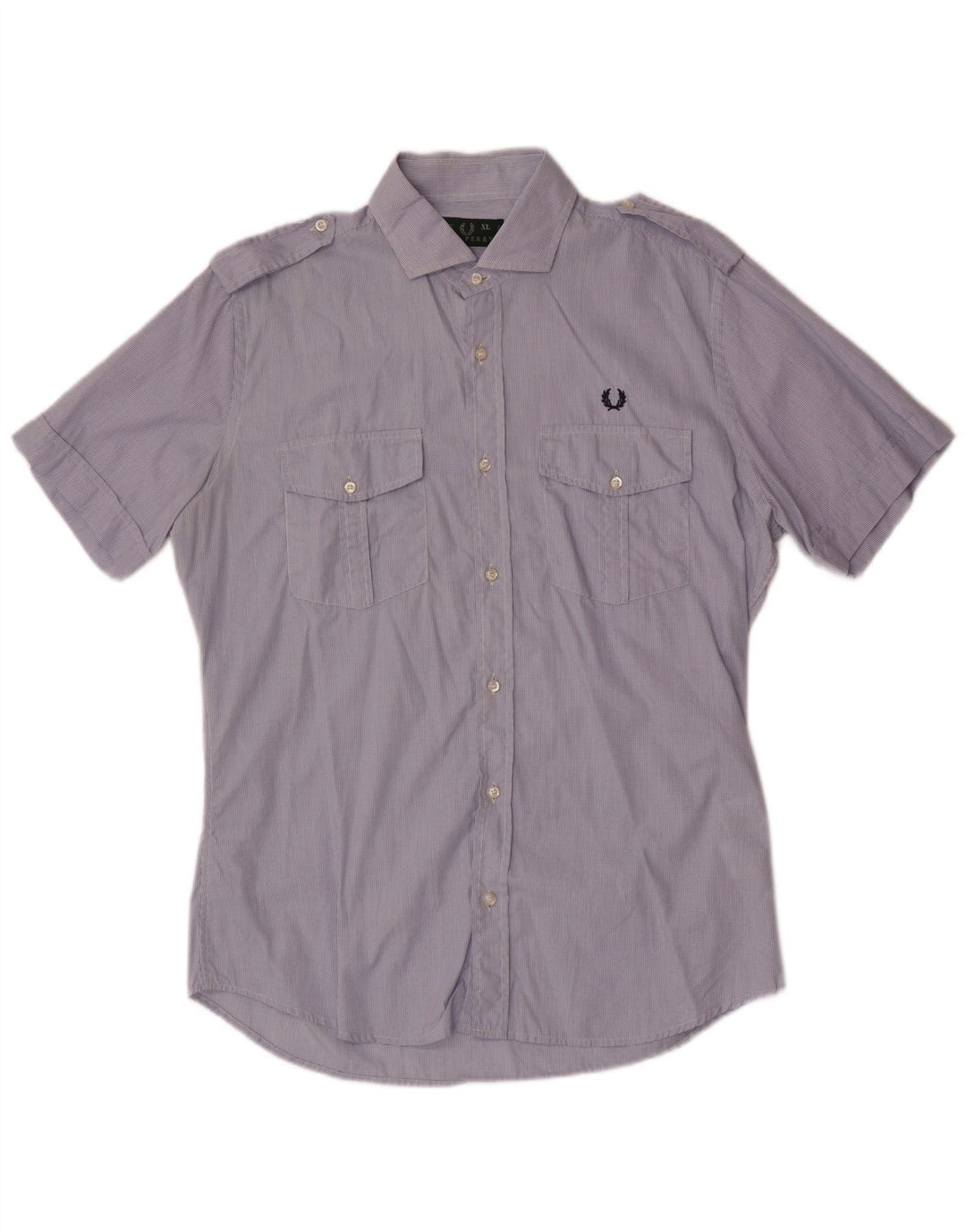 Męska koszula wojskowa Fred Perry z krótkim rękawem XL, niebieska bawełniana kratka