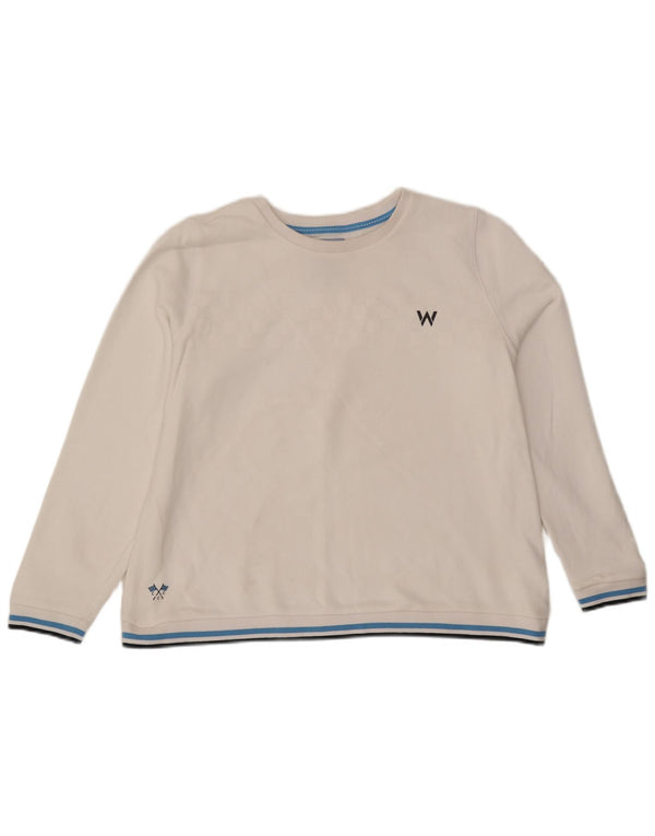 Crew Clothing Damska bluza z grafiką, sweter UK 16, duża, biała, nakrapiana