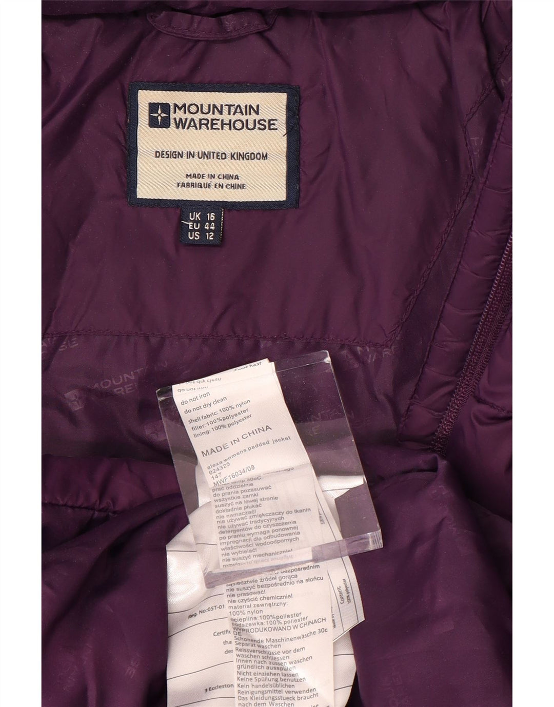 MOUNTAIN WAREHOUSE Damski ocieplany płaszcz z kapturem UK 16, mały, fioletowy nylon