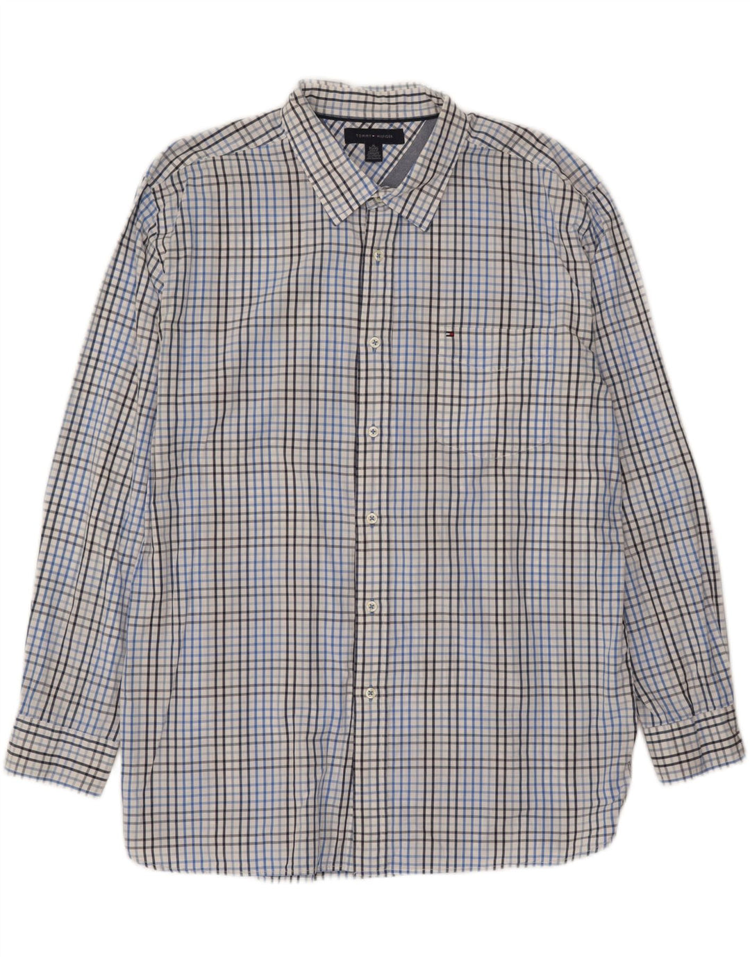 TOMMY HILFIGER Mens Shirt XL Blue Check Cotton Vintage Tommy Hilfiger and Second-Hand Tommy Hilfiger from Messina Hembry 