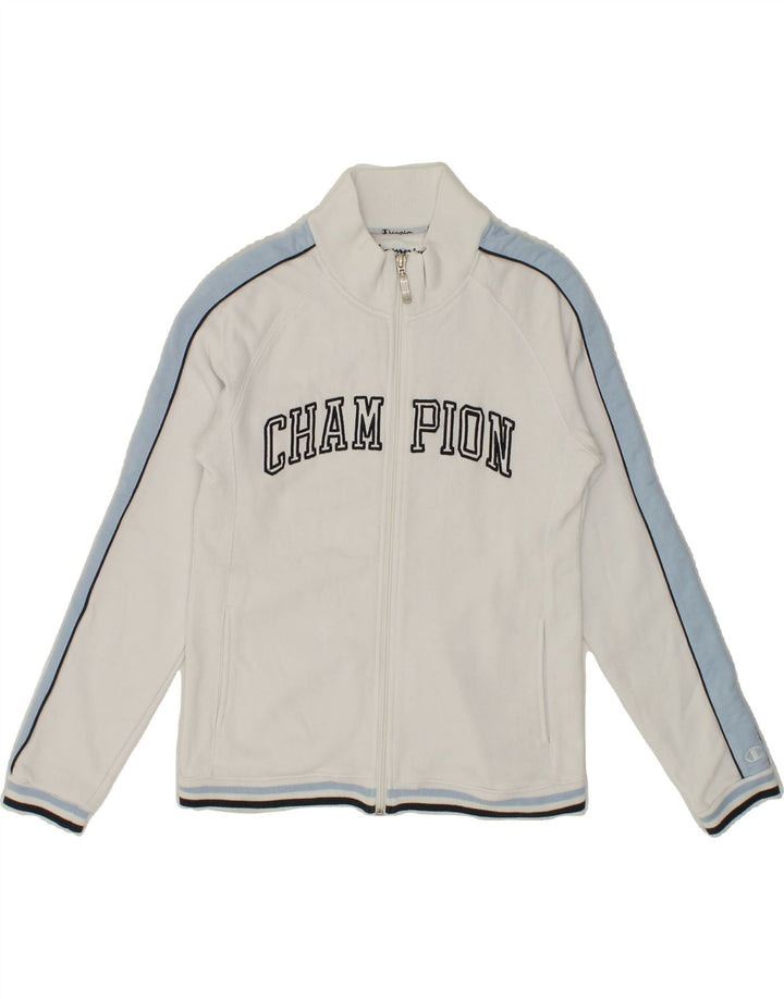 CHAMPION Womens Graphic Tracksuit Top Jacket UK 12 Medium White Cotton Vintage Champion and Second-Hand Champion from Messina Hembry 