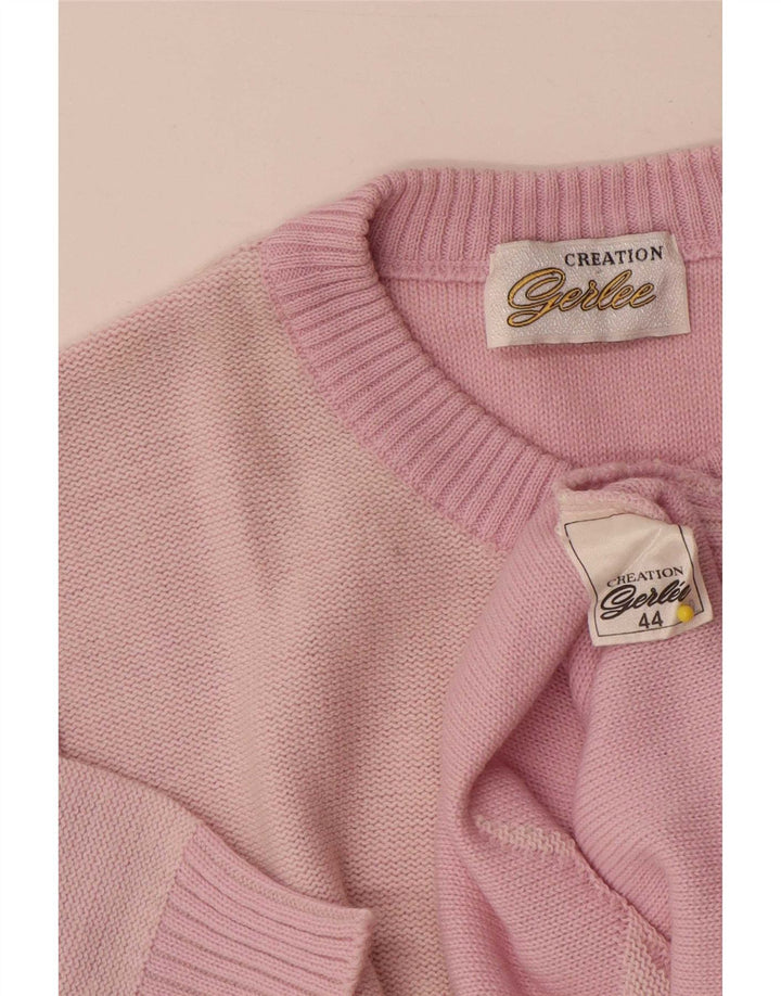 Sweter damski w stylu vintage z wycięciem pod szyją IT 44 Średni różowy kwiatowy