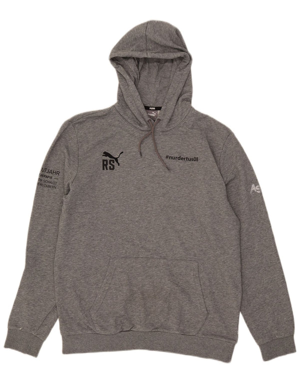 Męski sweter z kapturem Puma z grafiką, duży, szary, bawełniany w cętki