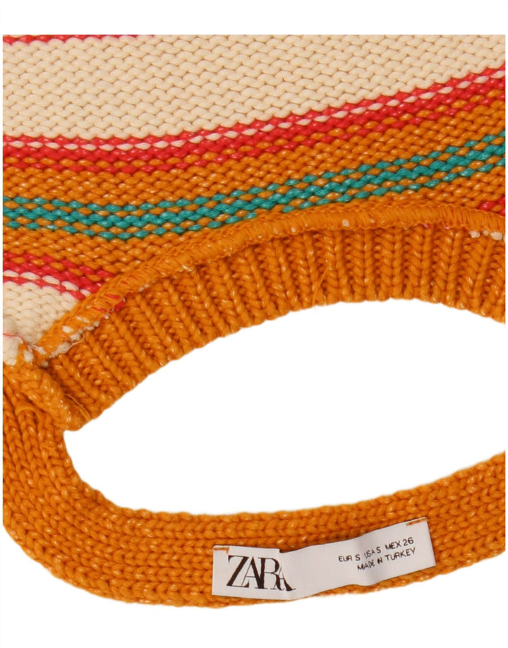 Damski top Zara Crop Knit Halter UK 8 w małe pomarańczowe paski