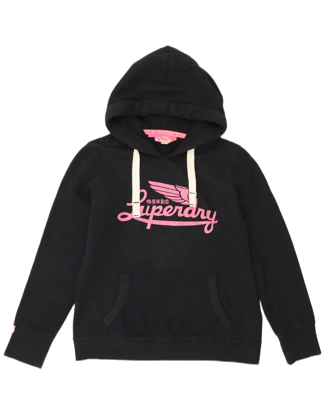 SUPERDRY Damski sweter z kapturem i grafiką UK 18 XL, czarny, bawełniany