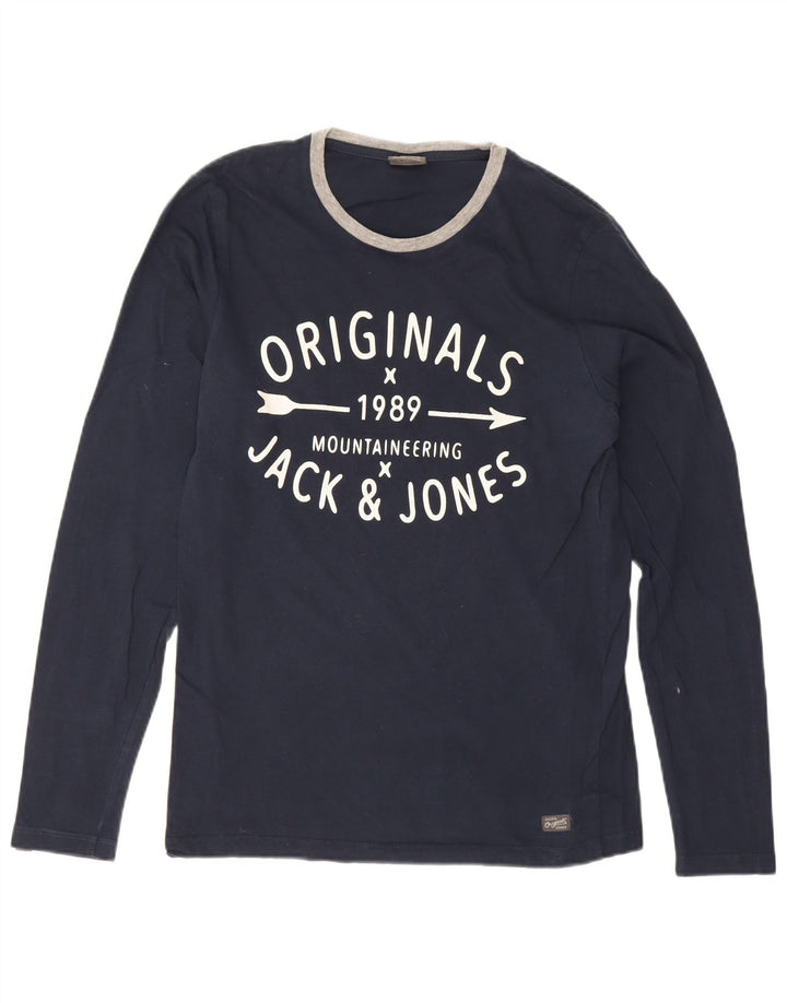 Męski top graficzny Jack & Jones z długim rękawem, średni granatowy, bawełniany