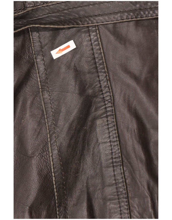 Vintage męska dwurzędowa skórzana kurtka UK 34 XS czarna retro