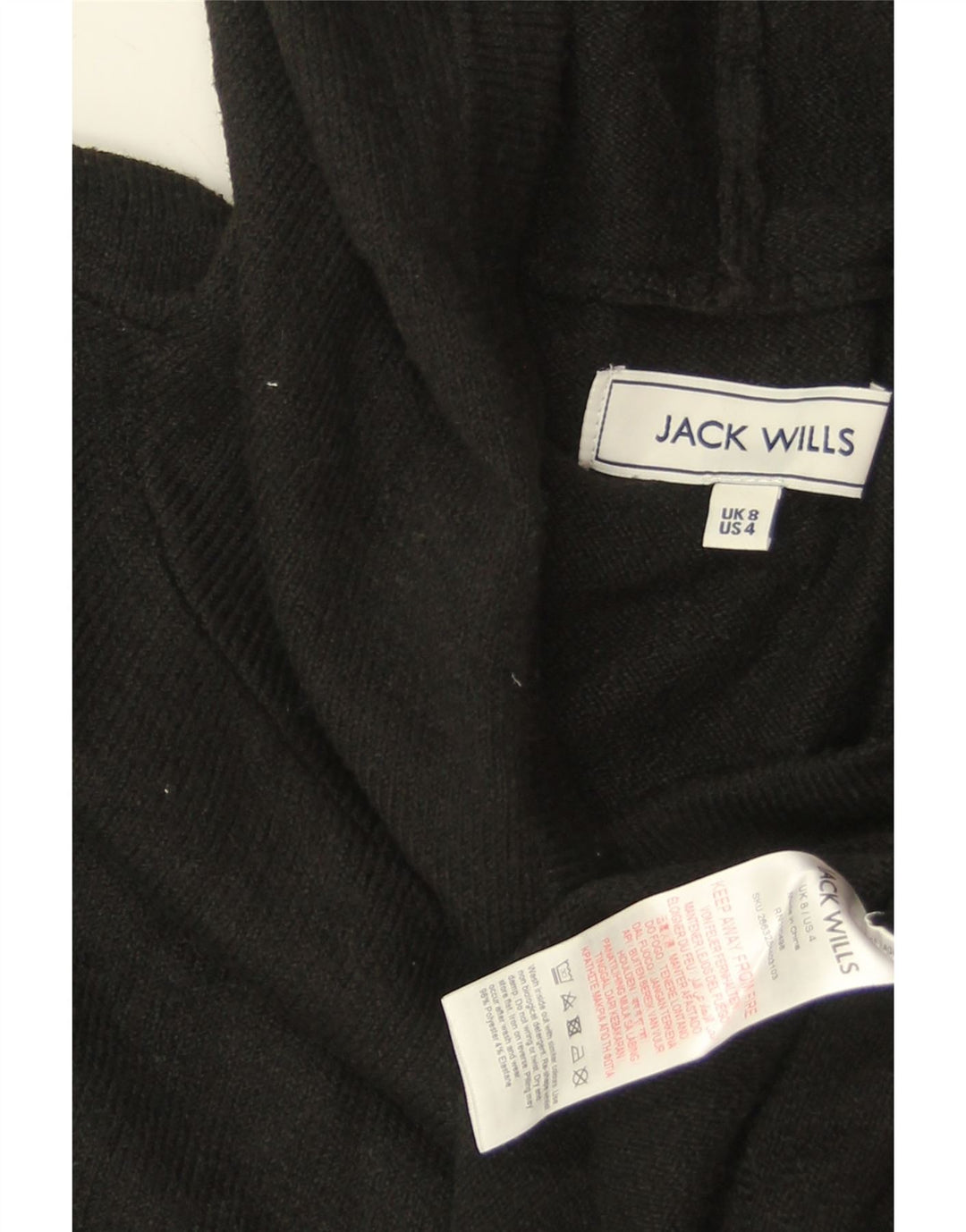 Damski sweter z kapturem JACK WILLS UK 8, mały, czarny poliester