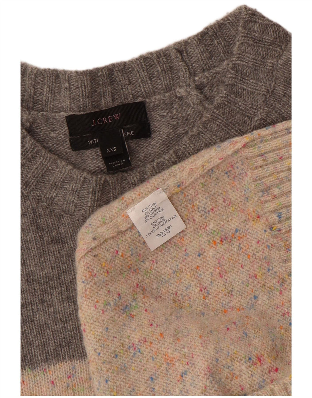 J. CREW Damski sweter z dekoltem w łódkę UK 2 2XS Beżowy, wełniany z blokami kolorów