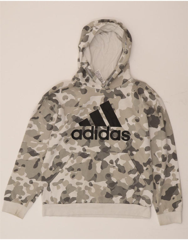 Chłopięca bluza z kapturem Adidas z grafiką 15-16 lat XL Szara bawełna w kamuflażu