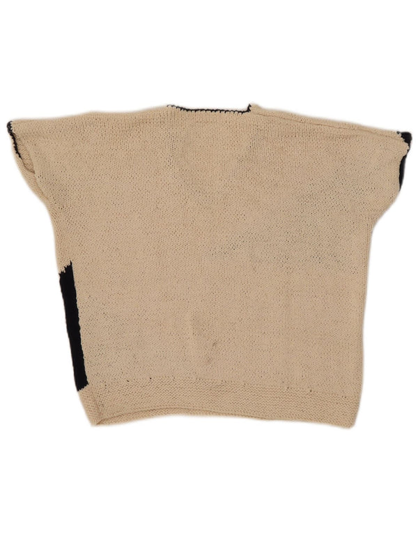 Vintage damski sweter z dekoltem w kształcie litery V, UK 12, średni beż, blok kolorów