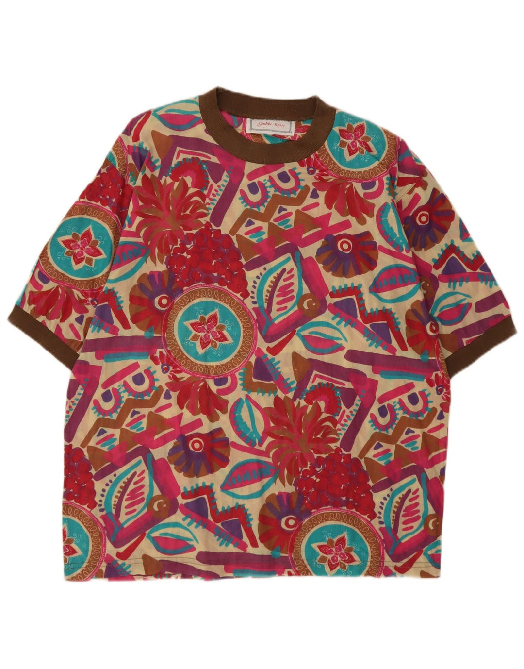 Bluzka damska Vintage Top UK 16, duża, wielokolorowa, geometryczna