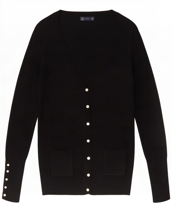 Sweter damski Zara Cardigan UK 16, duży czarny sztuczny jedwab