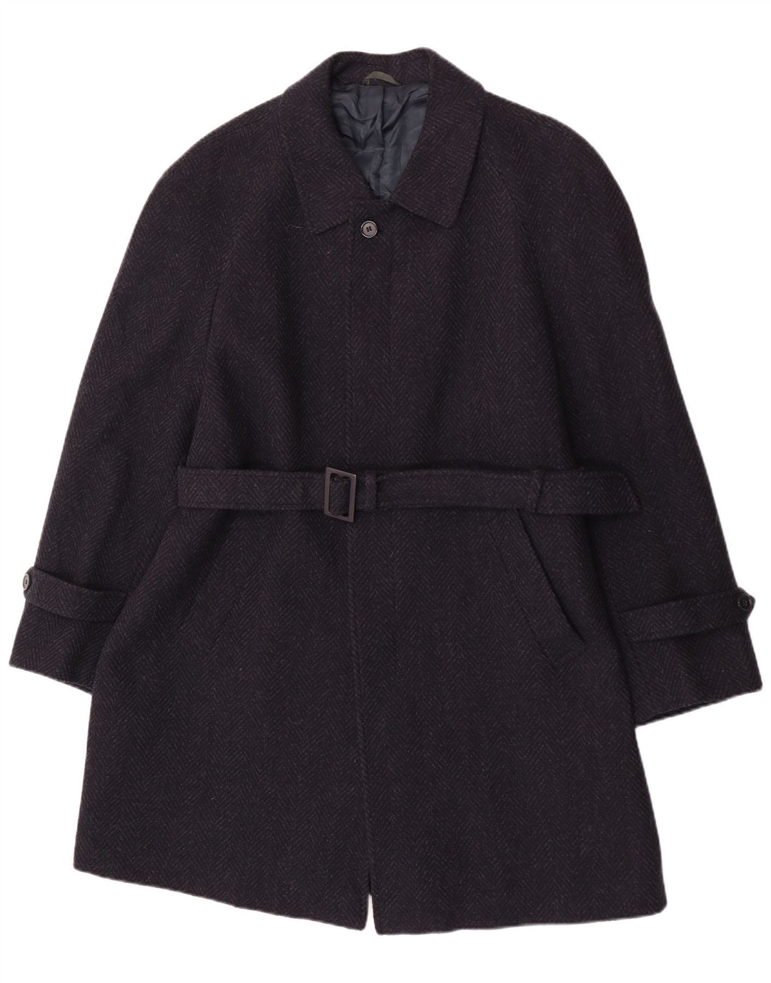 Płaszcz męski w stylu vintage IT 52 XL Granatowa, dziewicza wełna w jodełkę
