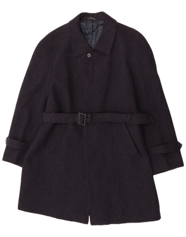 Płaszcz męski w stylu vintage IT 52 XL Granatowa, dziewicza wełna w jodełkę