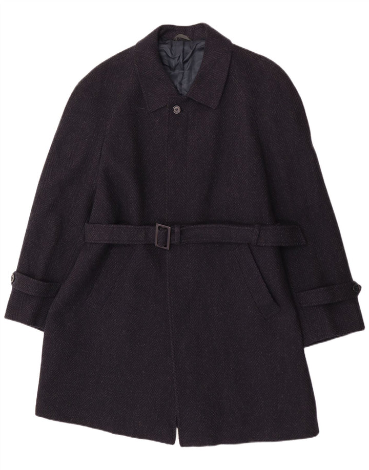 Płaszcz męski w stylu vintage IT 52 XL Granatowa, dziewicza wełna w jodełkę