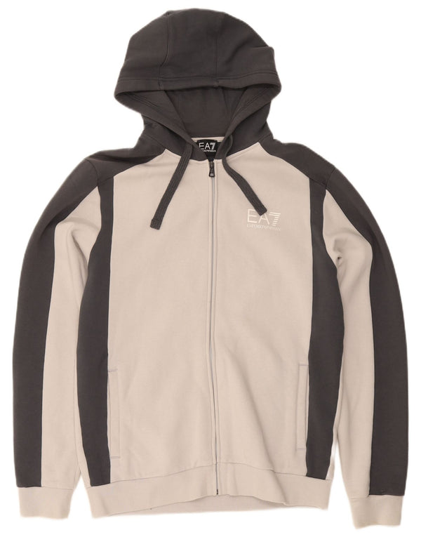 Męski sweter z kapturem i zamkiem Emporio Armani 2XL, szara, bawełniana w bloki kolorów