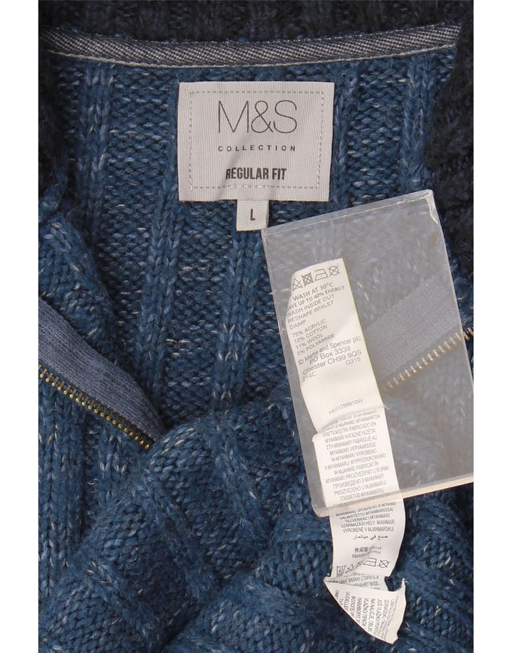 MARKS & SPENCER Męski sweter zapinany na zamek, duży, niebieski, nakrapiany