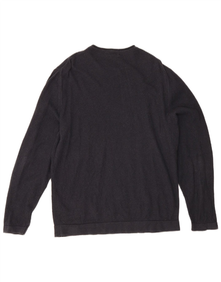 Męski sweter Massimo Dutti z okrągłym dekoltem, duży, granatowy, bawełniany