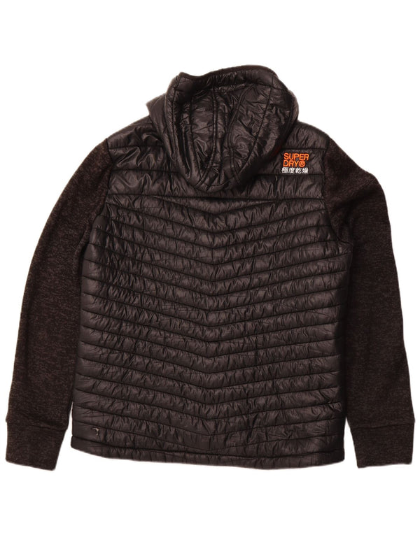 SUPERDRY Męska ocieplana kurtka z kapturem UK 42 XL, czarny, kolorowy poliester