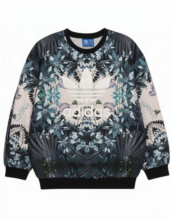 Damska bluza Adidas Graphic Jumper UK 14, duża, granatowa, w kwiaty
