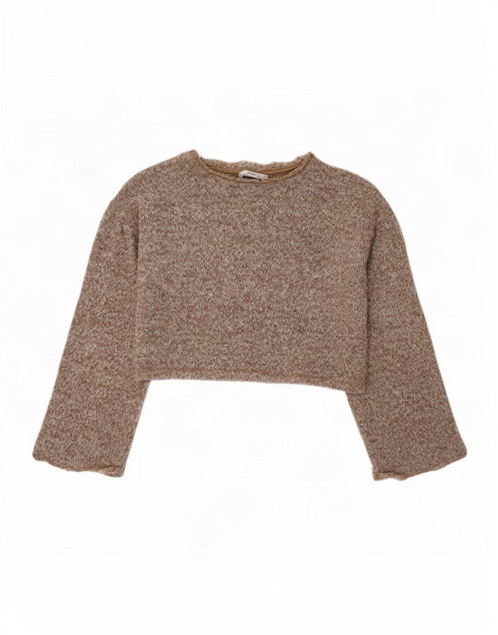 Damski krótki top oversize Zara z długim rękawem, UK 10, mały, brązowy poliester