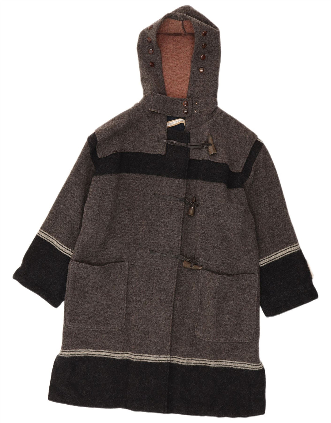 Vintage męski budrysówka z kapturem IT 42 XL Szara, kolorowa wełna dziewicza