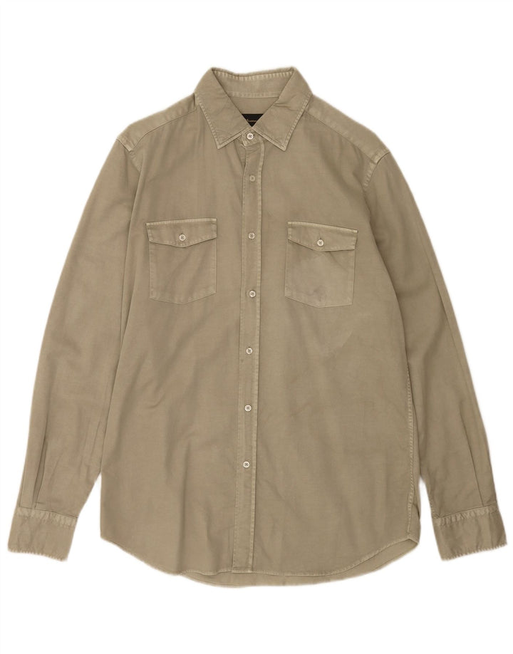 Koszula męska Massimo Dutti, średnia bawełna khaki