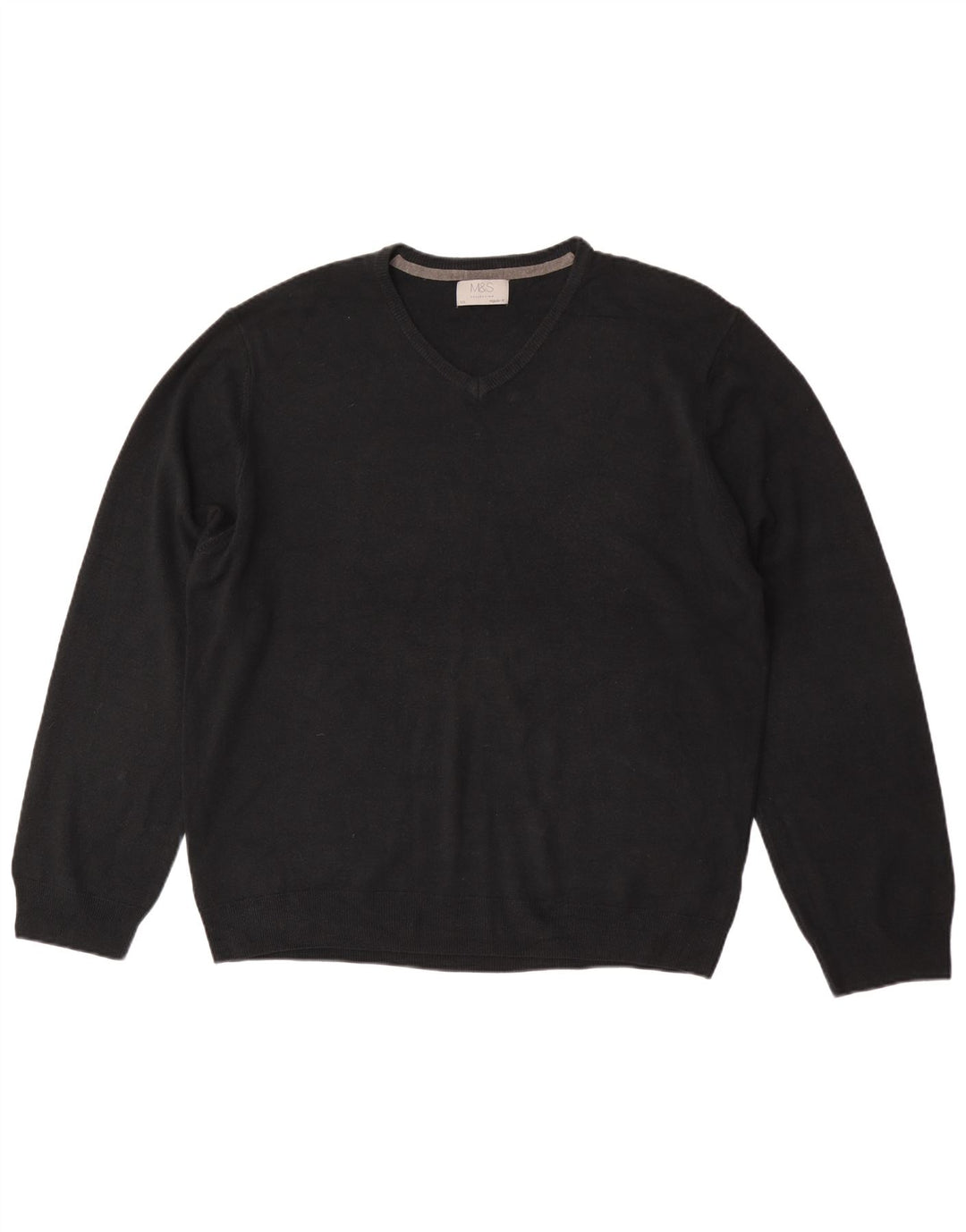 Męski sweter Marks & Spencer o regularnym kroju z dekoltem w kształcie litery V, 2XL, czarny akryl