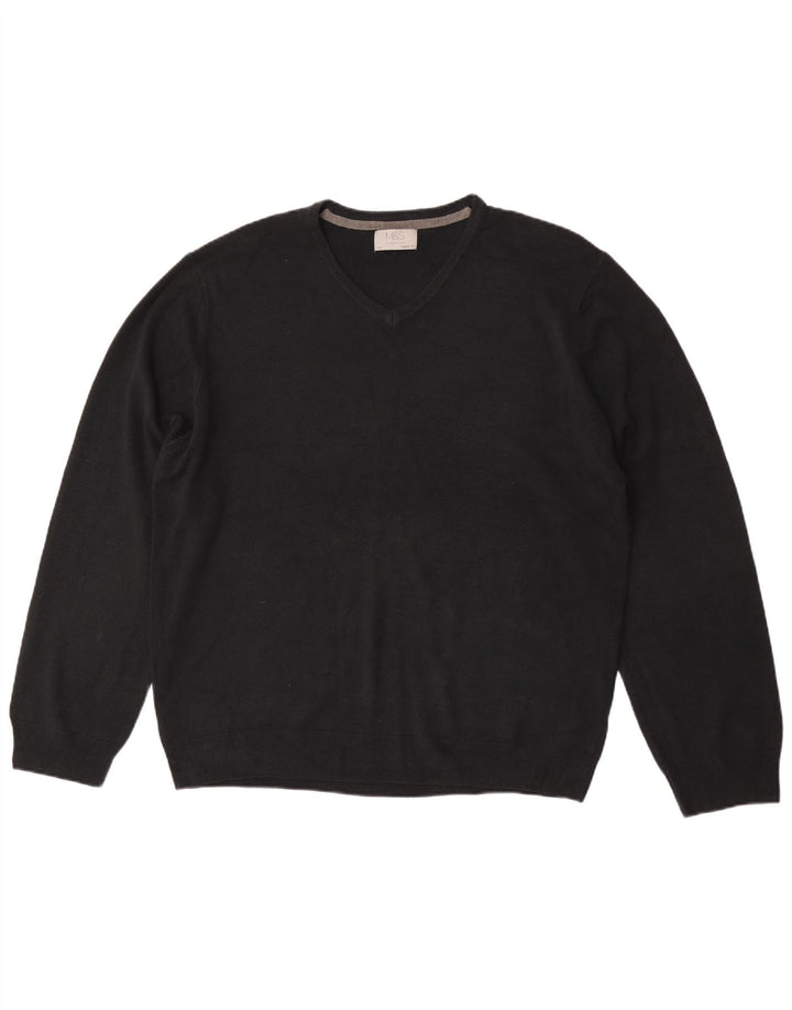 Męski sweter Marks & Spencer o regularnym kroju z dekoltem w kształcie litery V, 2XL, czarny akryl