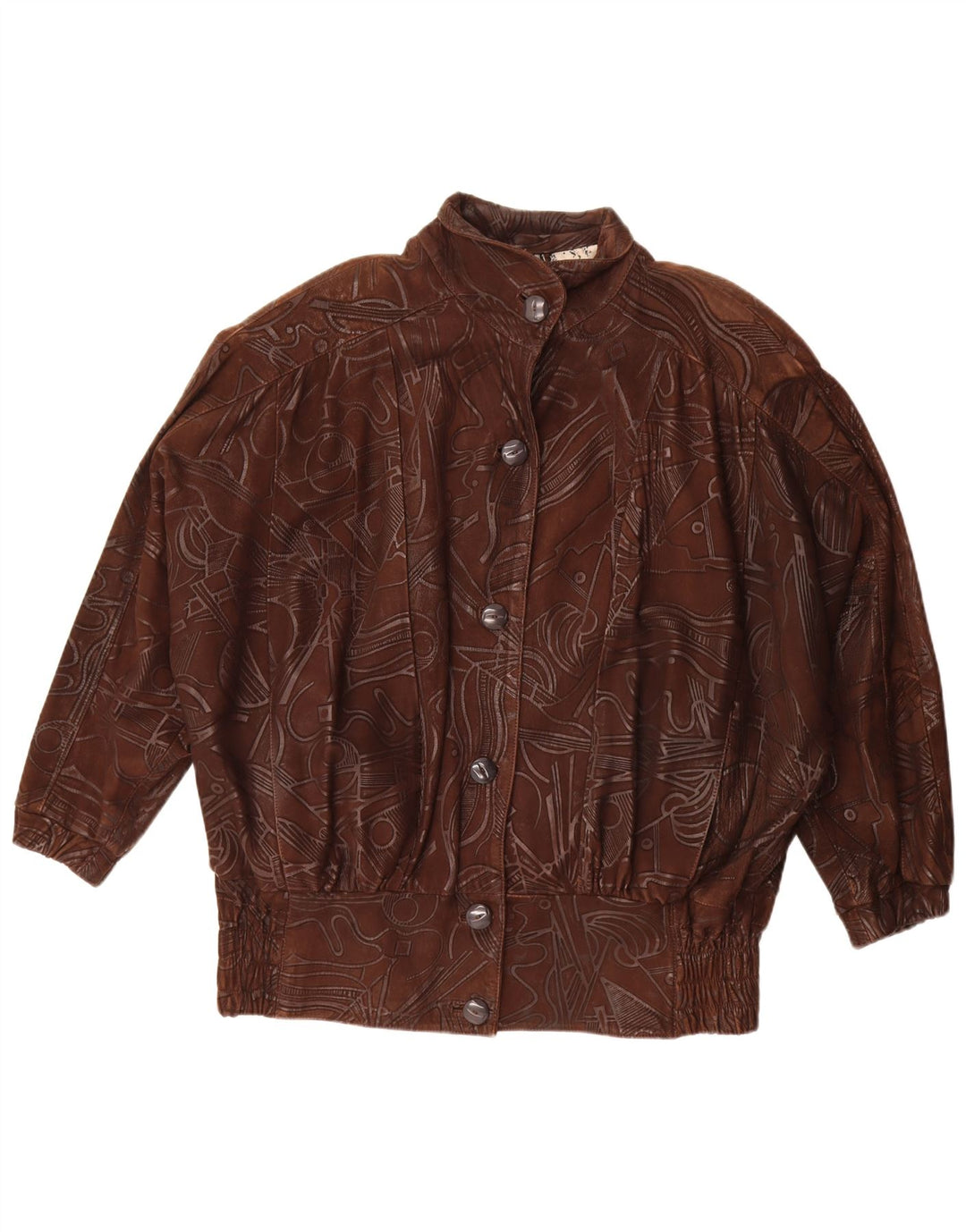 Vintage damska kurtka oversize z abstrakcyjnym wzorem EU 38, średni brąz