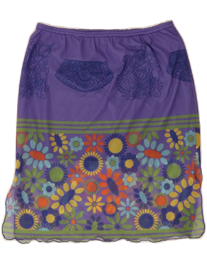 VINTAGE Womens Straight Skirt W30 Medium Purple Floral Polyester Vintage Vintage and Second-Hand Vintage from Messina Hembry 