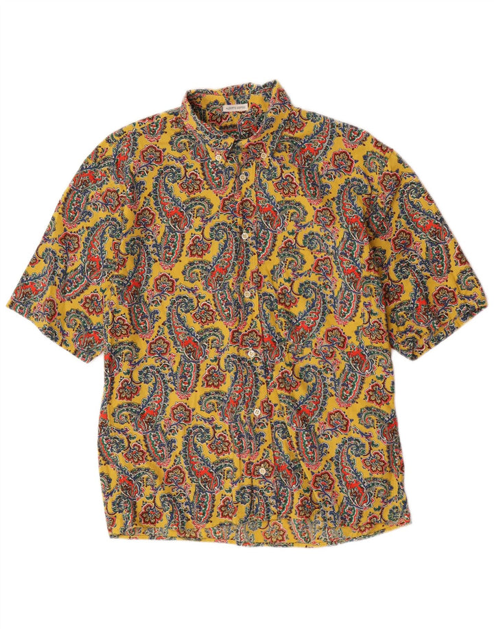 Męska koszula z krótkim rękawem Alberto Aspesi, średnia żółta bawełna Paisley