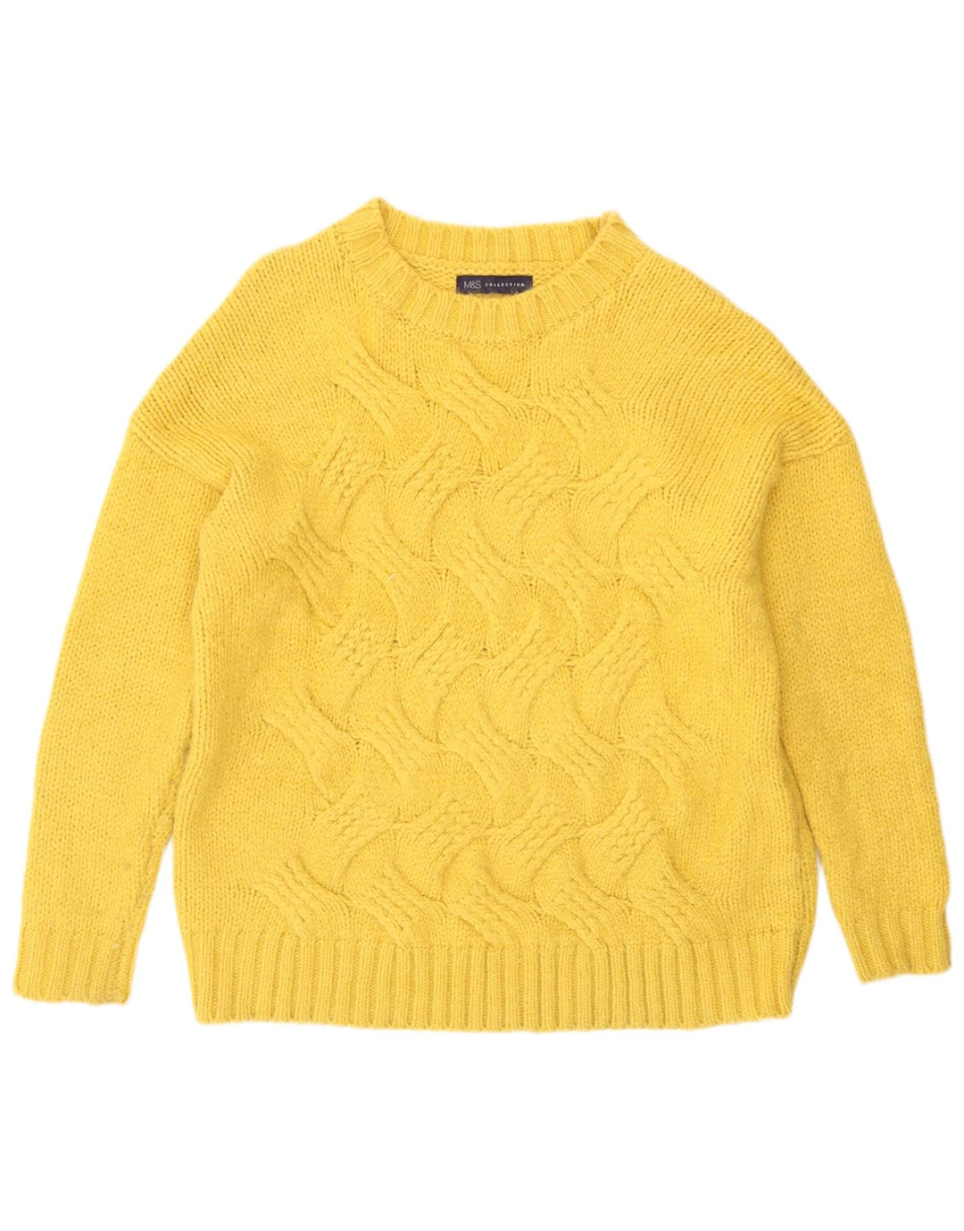 Marks & Spencer Damski sweter z okrągłym dekoltem UK 14 Średni żółty akryl