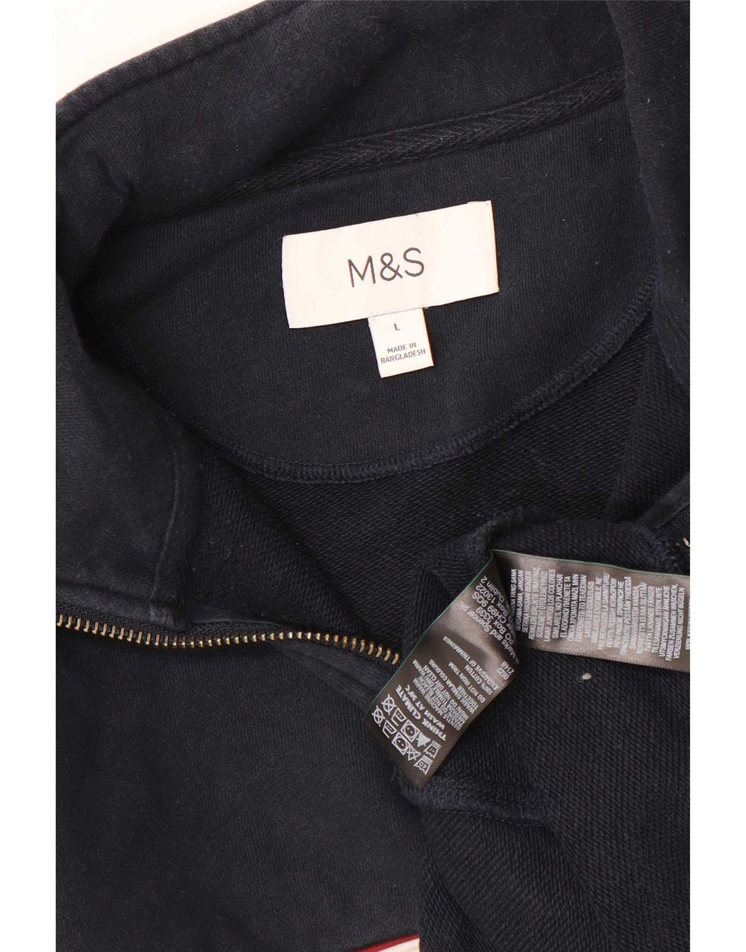 Męski sweter Marks & Spencer z zamkiem błyskawicznym, duży, granatowy, z blokami kolorów
