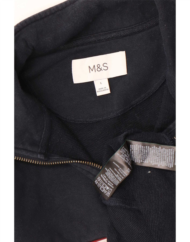Męski sweter Marks & Spencer z zamkiem błyskawicznym, duży, granatowy, z blokami kolorów