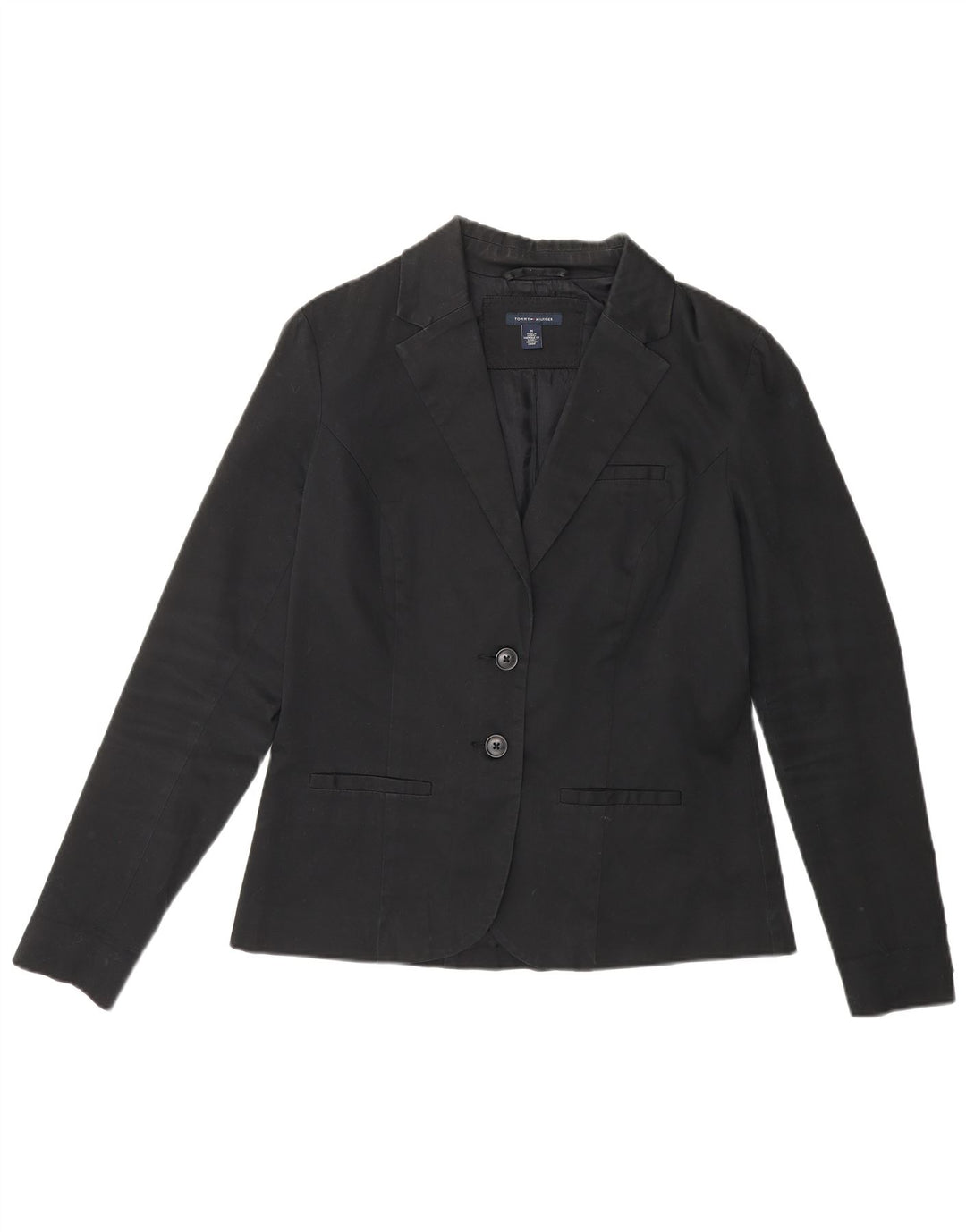 TOMMY HILFIGER Womens 2 Button Blazer Jacket UK 12 Medium Black Cotton
