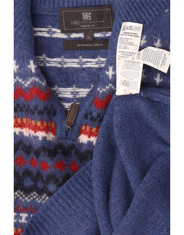 Marks & Spencer Męski sweter o regularnym kroju z zamkiem błyskawicznym XL, niebieski Fair Isle