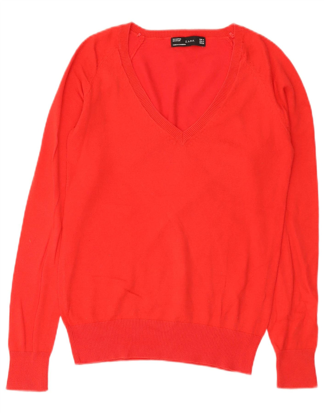 Sweter damski Zara z dekoltem w kształcie litery V, UK 12, średni czerwony, bawełniany