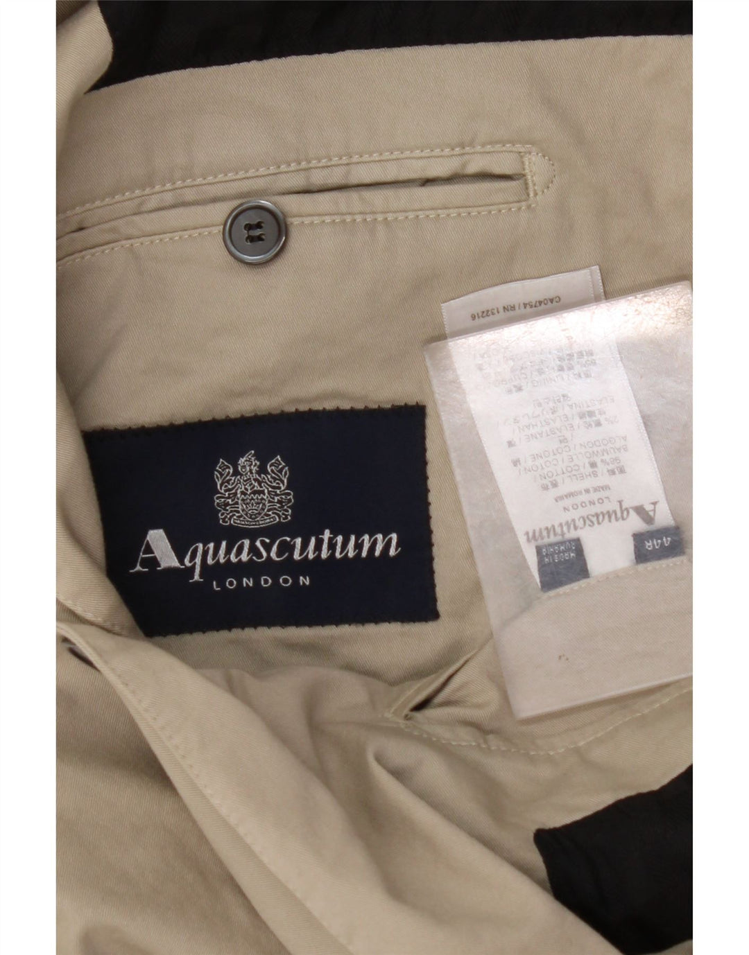 AQUASCUTUM Męska marynarka zapinana na 2 guziki UK 44 2XL Beżowa bawełna
