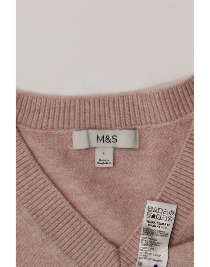 Marks & Spencer Damski sweter z dekoltem w kształcie litery V, UK 16, duży, różowy poliester
