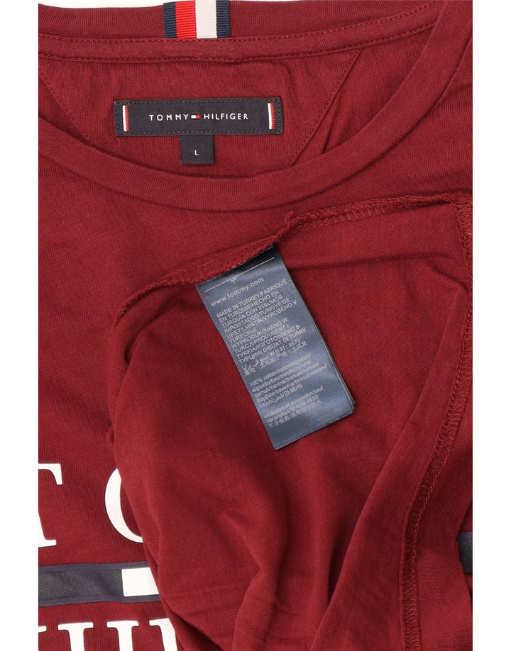 Męski top graficzny Tommy Hilfiger z długim rękawem, duży, bordowy, bawełniany