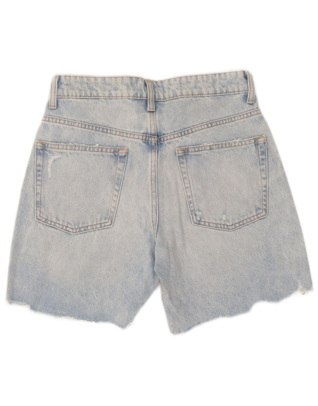 Damskie spodenki jeansowe Zara w trudnej sytuacji EU 36 XS W26, niebieska patchworkowa bawełna