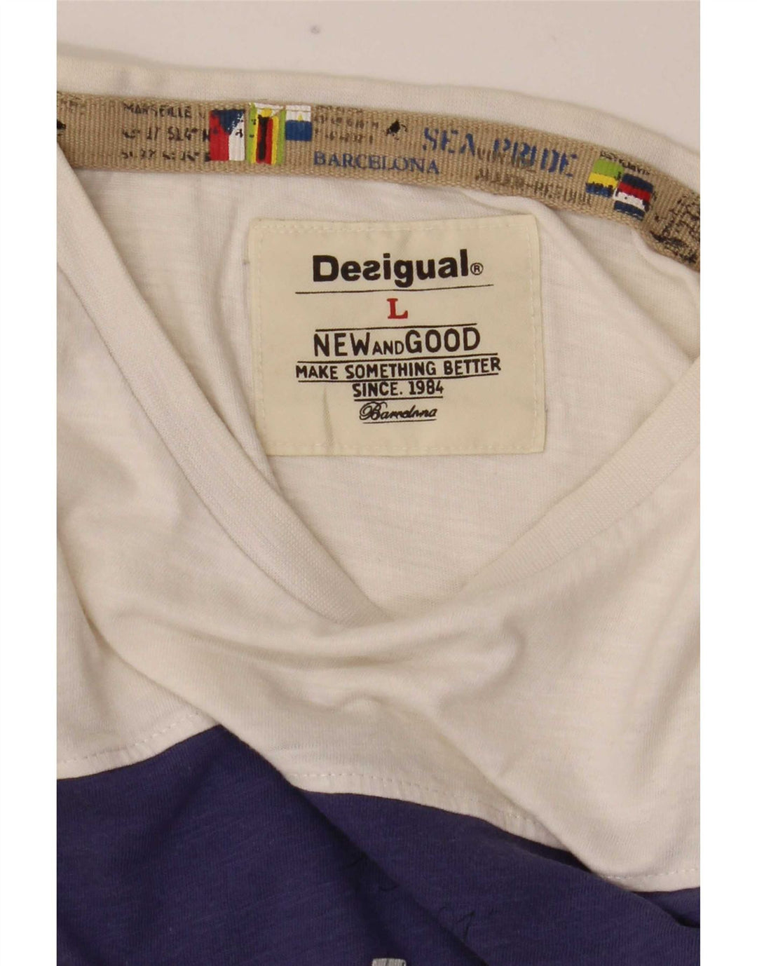 Męski T-shirt Desigual z grafiką, duży, biały, z blokami kolorów