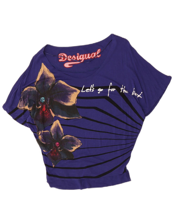 Damska bluzka oversize Desigual z grafiką Top UK 10 w małe fioletowe kwiaty