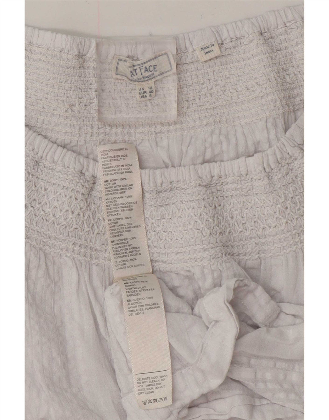 Damska bluzka Fat Face Oversize z rękawem 3/4, UK 12, średnia biała bawełna