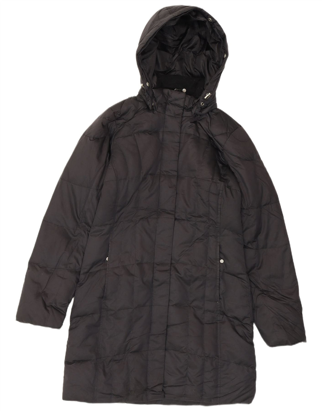 EDDIE BAUER Damski, oversize'owy, ocieplany płaszcz z kapturem UK 6 XS, czarny poliester