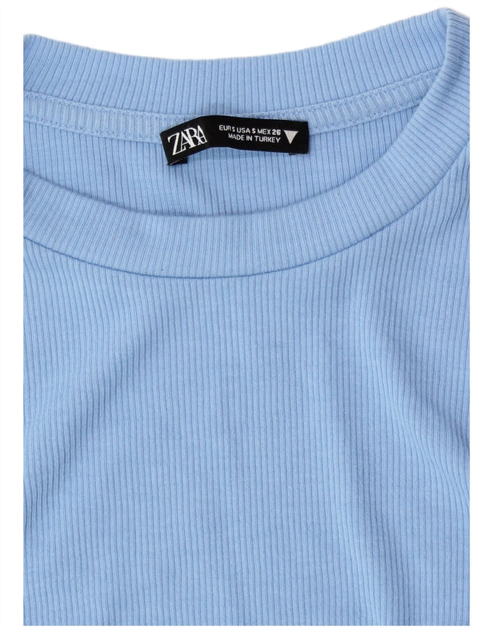 Damska bluzka z krótkim rękawem Zara, UK 8, mały, niebieski poliester